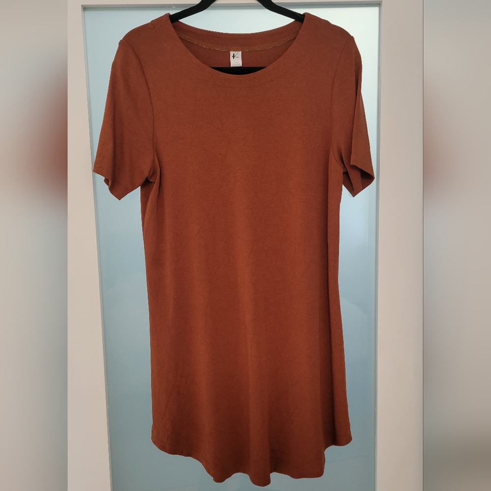 Brown Relaxed Midi Dress Short Sleeve
